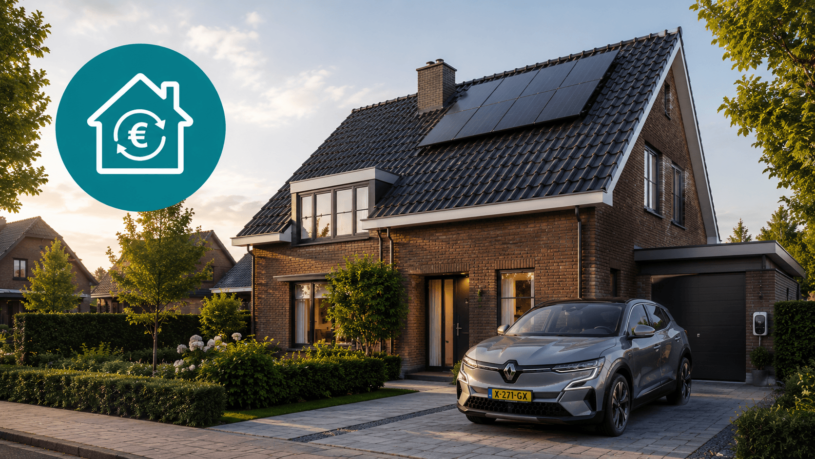 Huis met elektrische auto voor de deur